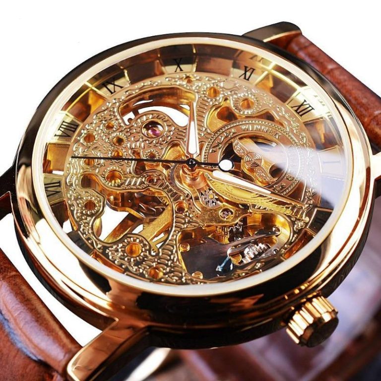 Skelet horloge heren met kunstleren band